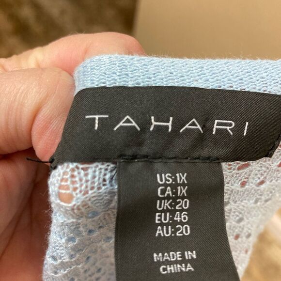 Tahari pointelle open lacy cardigan w/ shawl or waterfall neckline linen/rayon - Picture 6 of 7